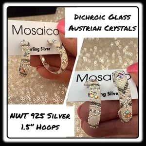 NWT Mosaico STATEMENT Earrings. Austrian Crystal, Dichroic Glass, 925 Silver